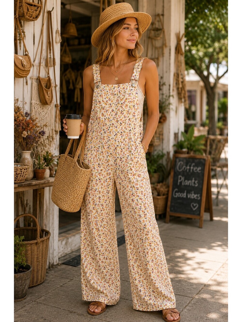 Zara Floral Wide Leg Overalls Jumpsuit Size S Cottagecore Boho Ditsy Flower